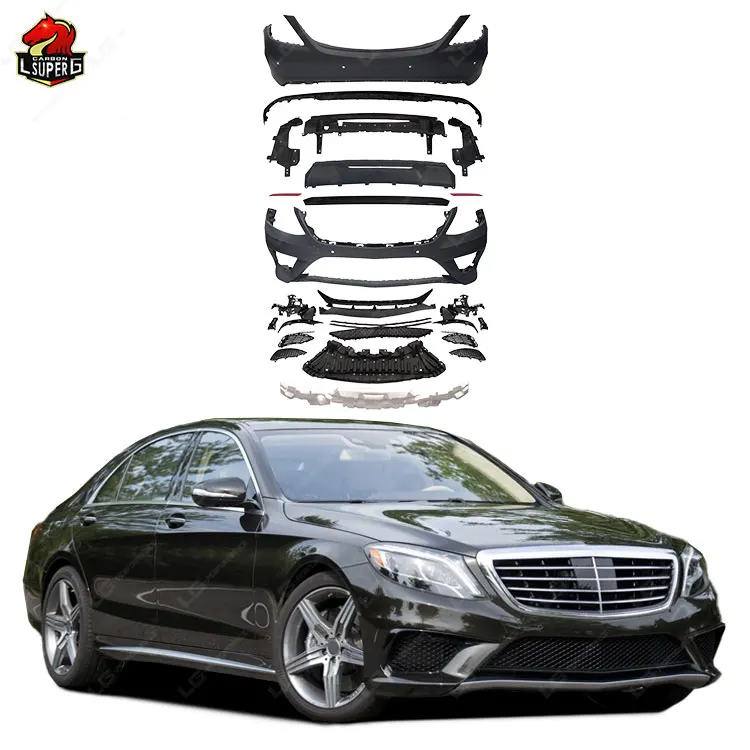 S63 style Full Set Body Kits For Mercedess bensz S Class W222 PP Material Front and Rear Bumpers Side skirts Grills