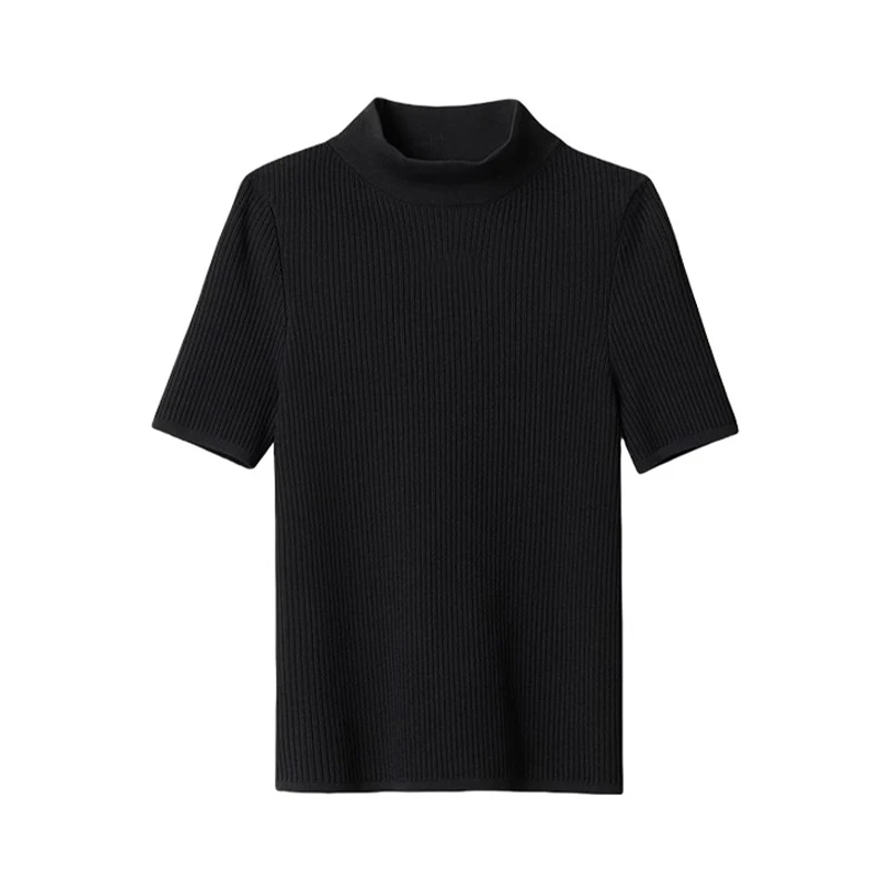 NIGO LP Women's Spring And Autumn Solid Color Knit Short Sleeve Turtleneck Sweater #nigo61482