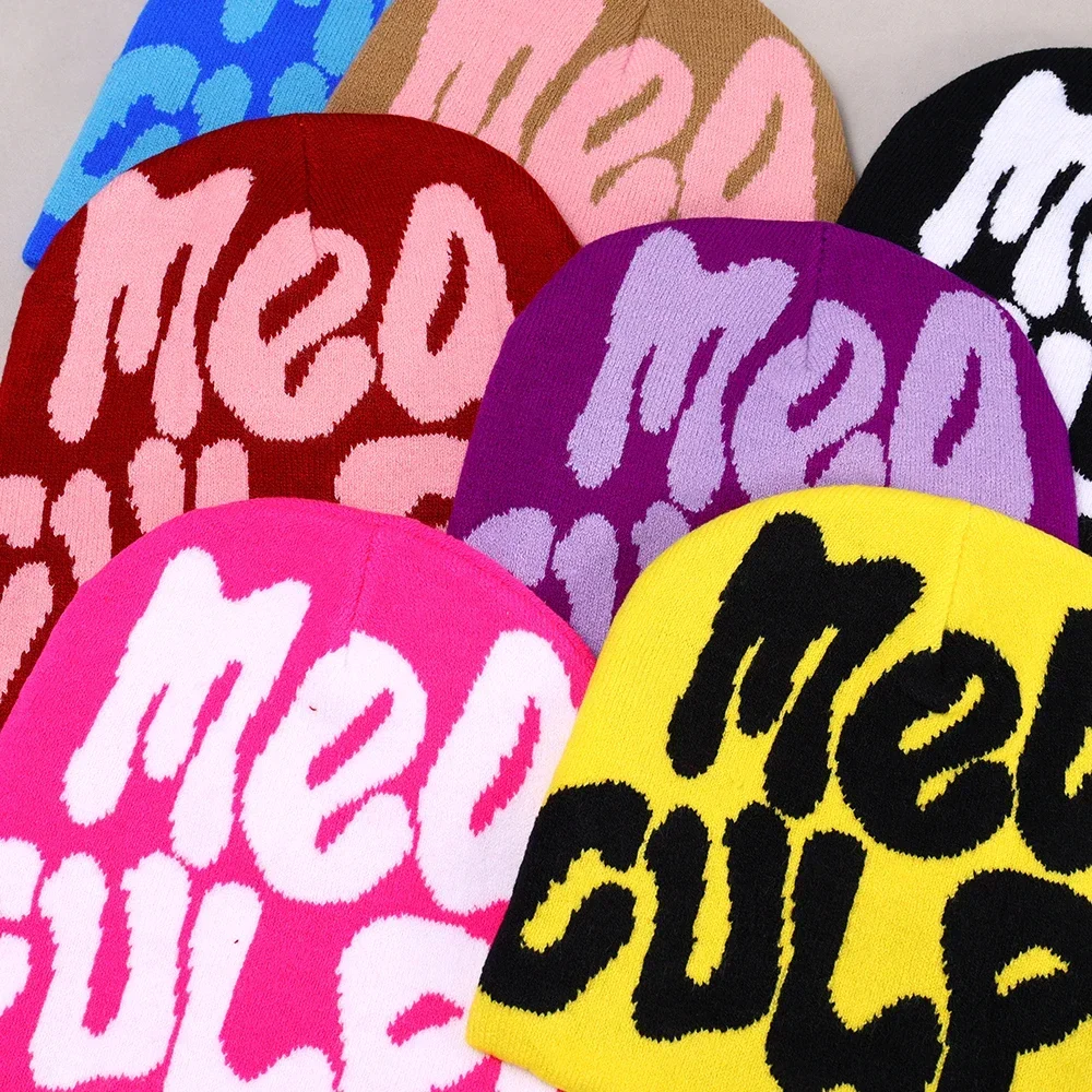 Nowa moda Meaculpa Unisex Y2K Beanies Hat Graficzne czapki zimowe Ciepłe dzianinowe czapki Hip Hop Wełniane czapki dla mężczyzn Kobiety Fajne czapki