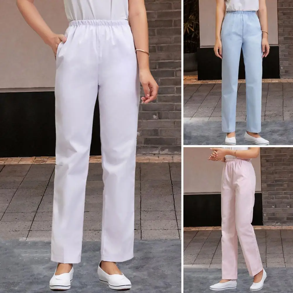 

Nurse Pants Comfortable Wide Leg Nurse Pants for Doctors Nurses Mid-rise Elastic Waist Work Trousers Solid Colors Long-lasting