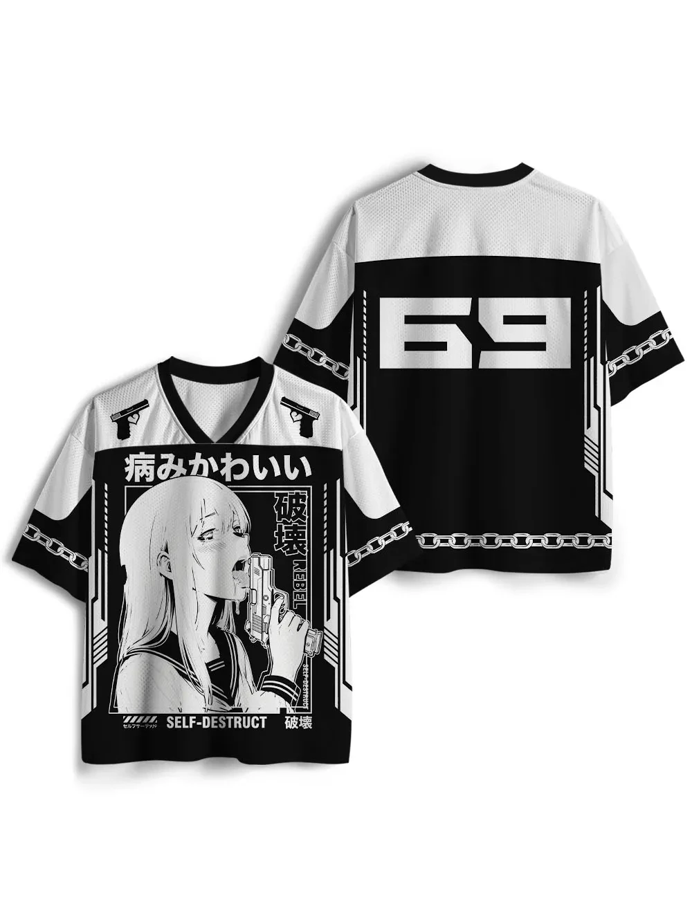 Trending Must‑have V‑Neck Mesh Sports Jersey Top Rated Anime Manga Girl Cyber Graphic 69 Print Short Sleeve Tops