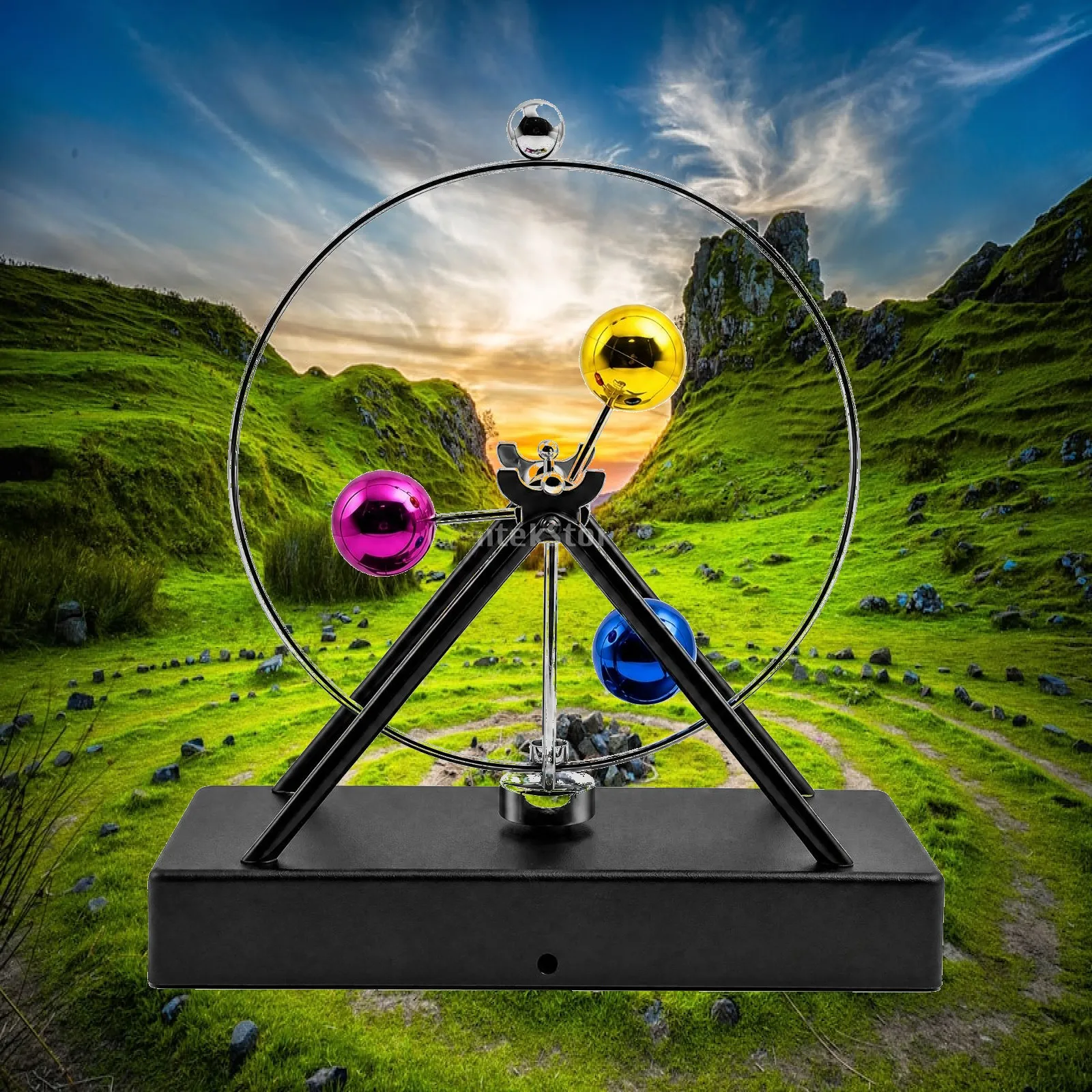 Creative Swinging Orbital Ball Decor USB Kinetic Sculpture Metal Desk Ornament for Tabletop Shelf Office Home Display