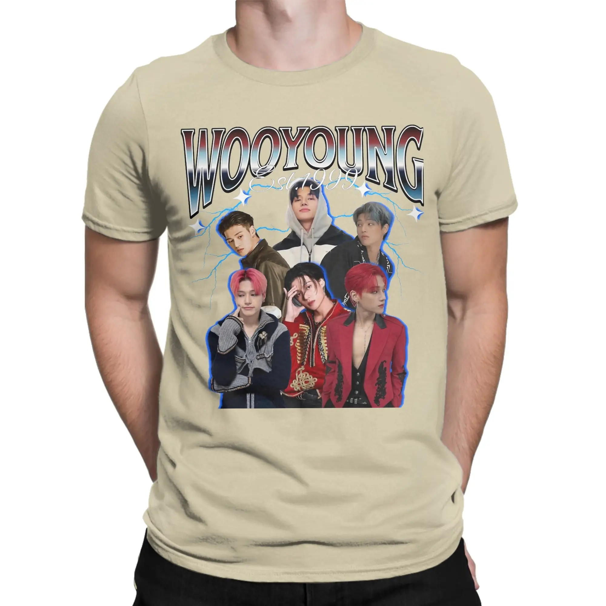 

Fashion Wooyoung 90s Ateez Kpop Band T-Shirts Men Crewneck 100% Cotton T Shirts Short Sleeve Tees Printed Tops