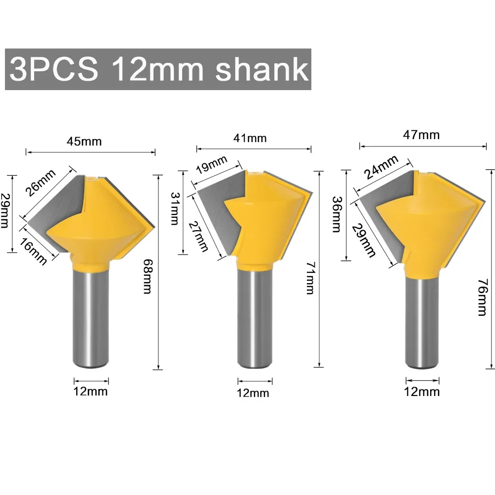 1PC 1/2" 12.7MM 12MM Shank Milling Cutter Wood Carving 6 8 12 16 Sided Multi Sided Glue Joint Router Bit Set