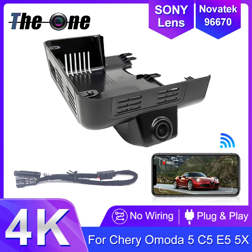 Câmera DVR Automotiva 4K Wifi OEM Compatível com Sensor de Chuva para Chery Omoda 5 C5 5X Deluxe 2024 2025, Dashcam Plug and Play e Controle por APP