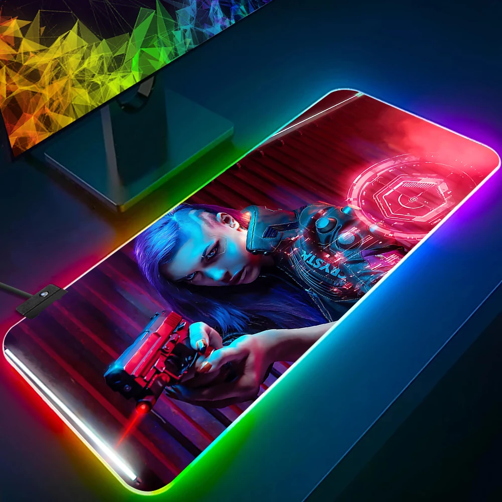 Imagem -04 - Cyberpunks Rgb Led Glowing Mouse Pad Teclado pc Gamer Mousepad Borracha Gaming Computer Mausepad C-cyberpunks