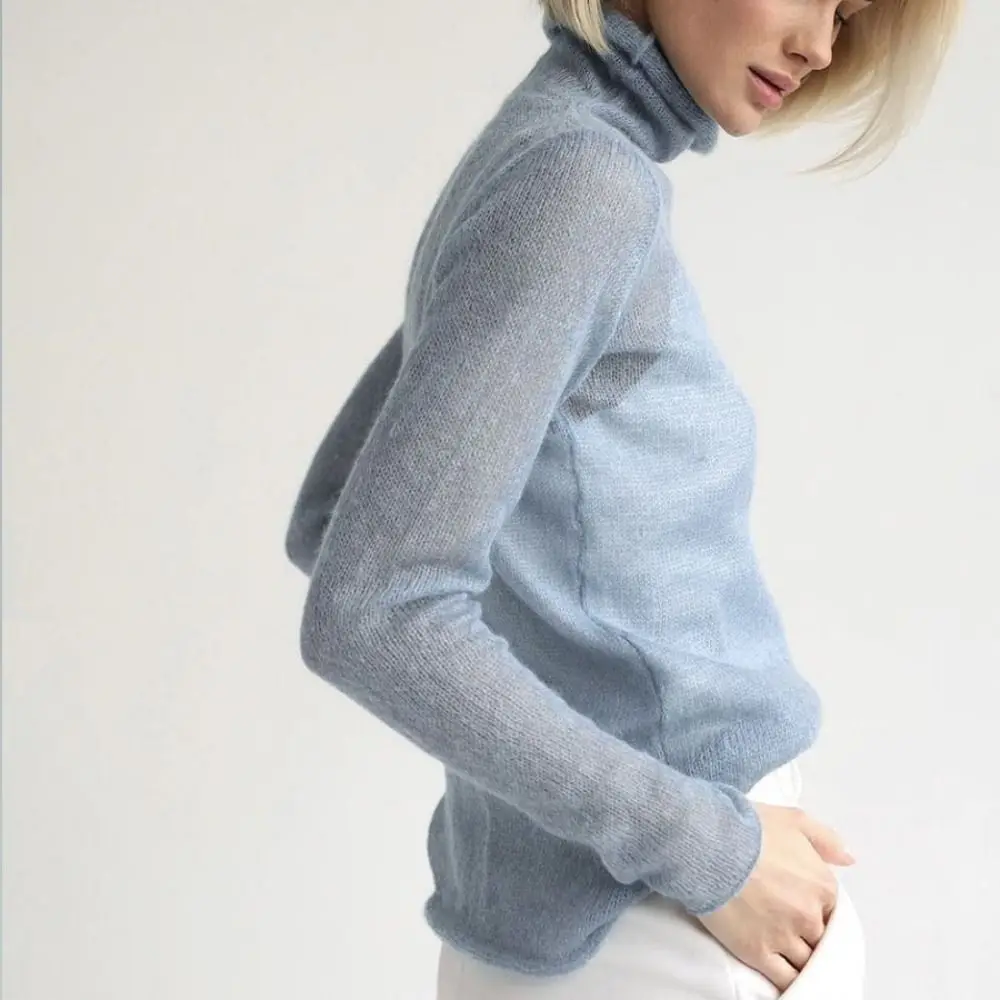 Modische Gestrickte Schicke Pullover mit Lochmuster Lässiger Rollkragen-Pullover Weicher Basis-Stil Pullover für Reisen – Detail 7