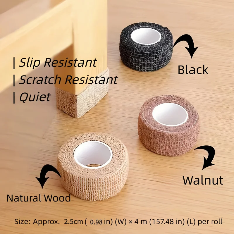 Furniture anti-slip silent pads Thickened self-adhesive anti-slip tape 4Rice×3Volume（Total12Rice）Table and chair leg anti-slip f