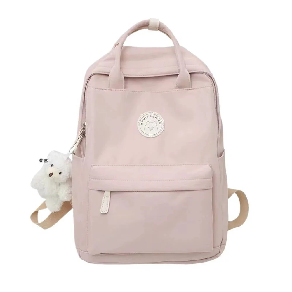 Solid Large Capacity Student Backpack Zipper Nylon Academy Girl's School Bag Multiple Colors Spacious