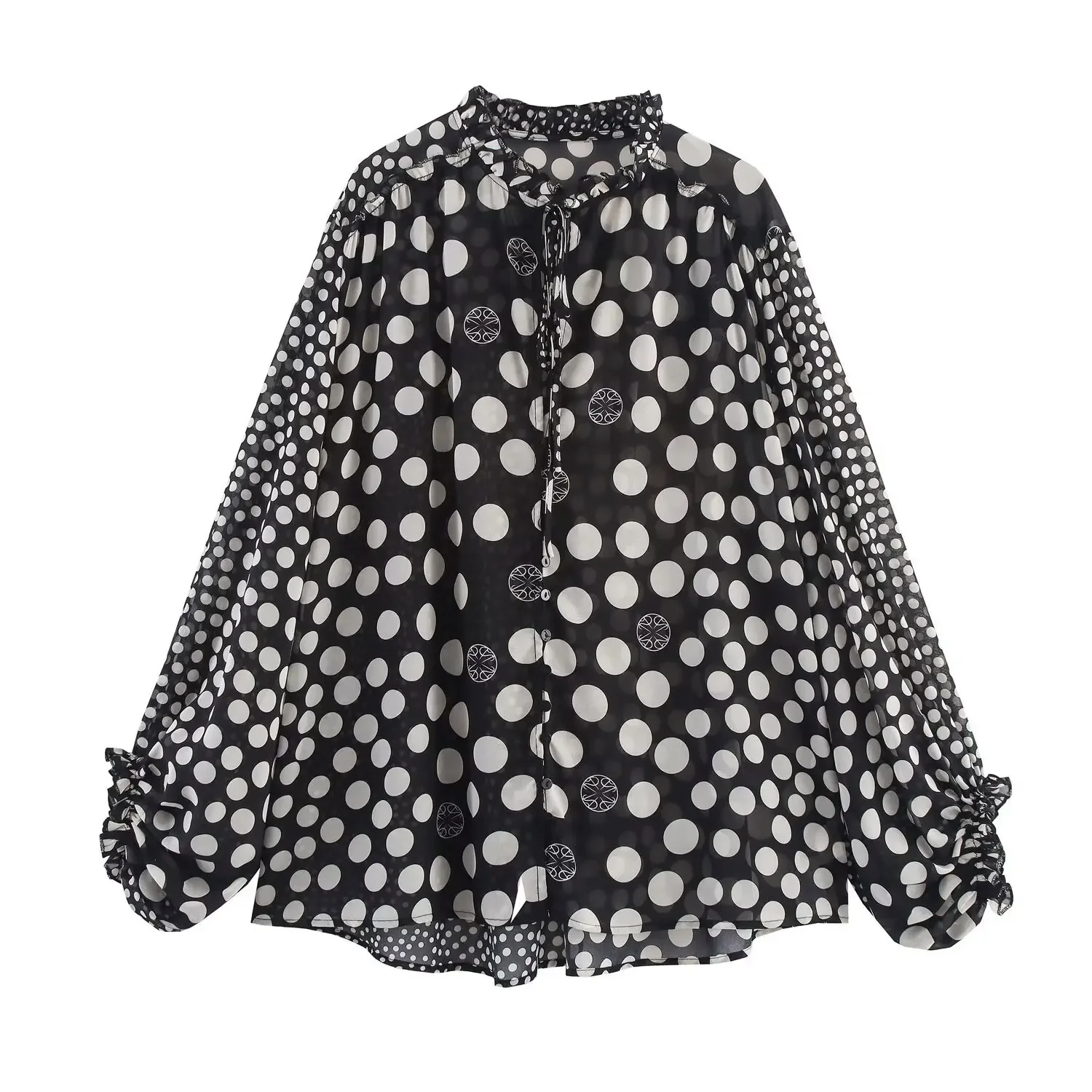 

Long Sleeves Loose Top Fashion Vintage Loose Camisas New Dot Print Women's Blouse Casual Vintage Long Sleeves Loose Top