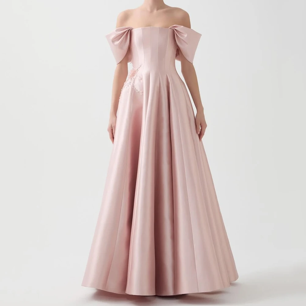 

Women's A-line Evening Dresses Floor-length Off The Shoulder Sleeveless Prom Gown Fashion Flowers Beading Draped Customized Gown