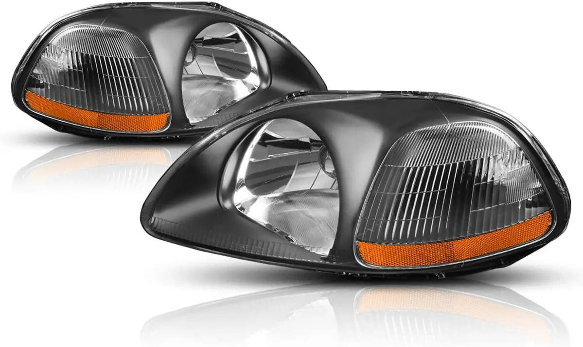 Sulinso 2pcs Black Amber Headlights Replacement [Compatible with1996-1998 Civic]