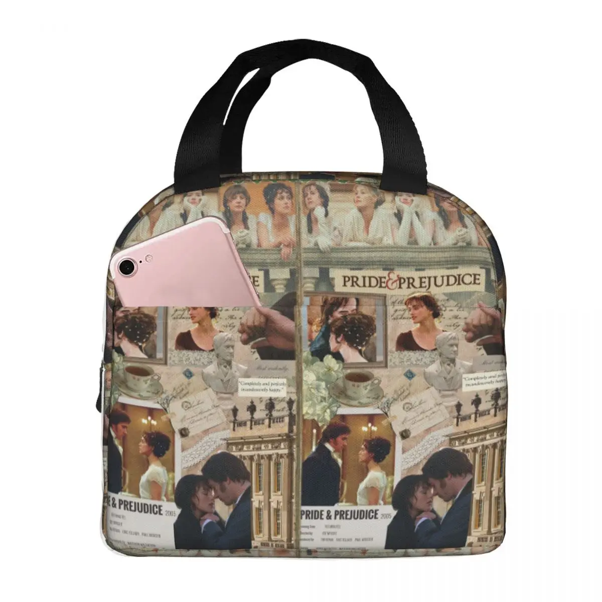 

Pride And Prejudice Florals Quote Insulated Lunch Bag for Kids School Cooler Thermal Food Box Tote Lunch Boxes Container