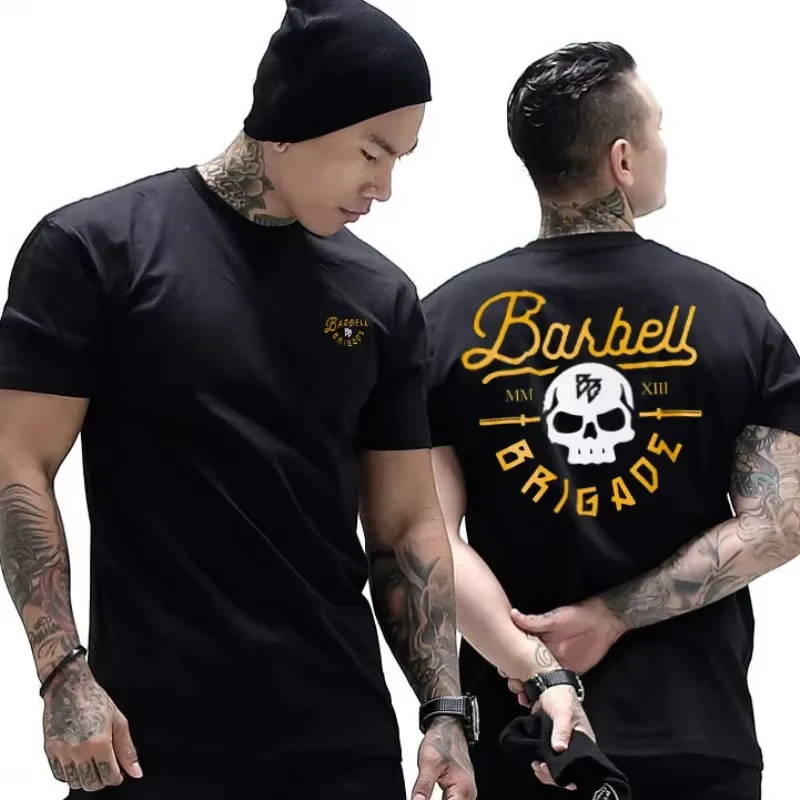 

Summer Fashion Heavyweight Retro Men's English Letters 100% Cotton Printed Round Neck High-quality Casual Fitness Street T-shirt