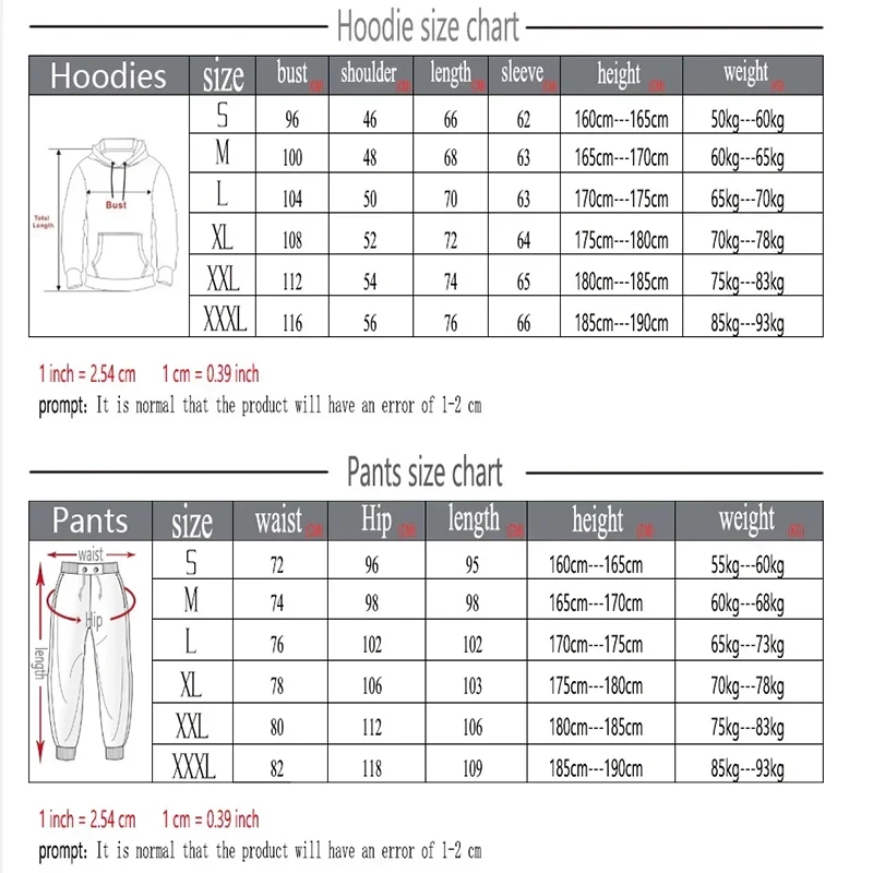 Hoodie Pants 2 Piece Set Autumn Winter Tracksuit Pullover Men\'s Suit Sweatshirt Clothing Women Sportswear Clothes Male Tracksuit