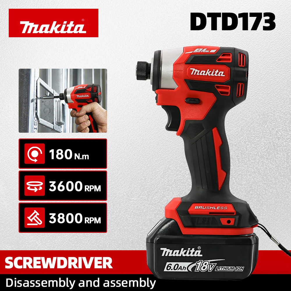 Makita DTD173 18V Brushless Electric Screwdriver 180Nm Multicolor T-Mode Home Improvement DIY Wood Bolt Driving Tool
