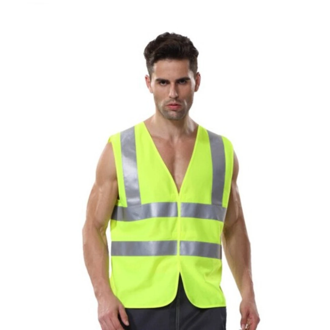 A628 Fluorescent Yellow Reflective Vest 3m Reflective Material Polyester Knitted Fabric Zipper