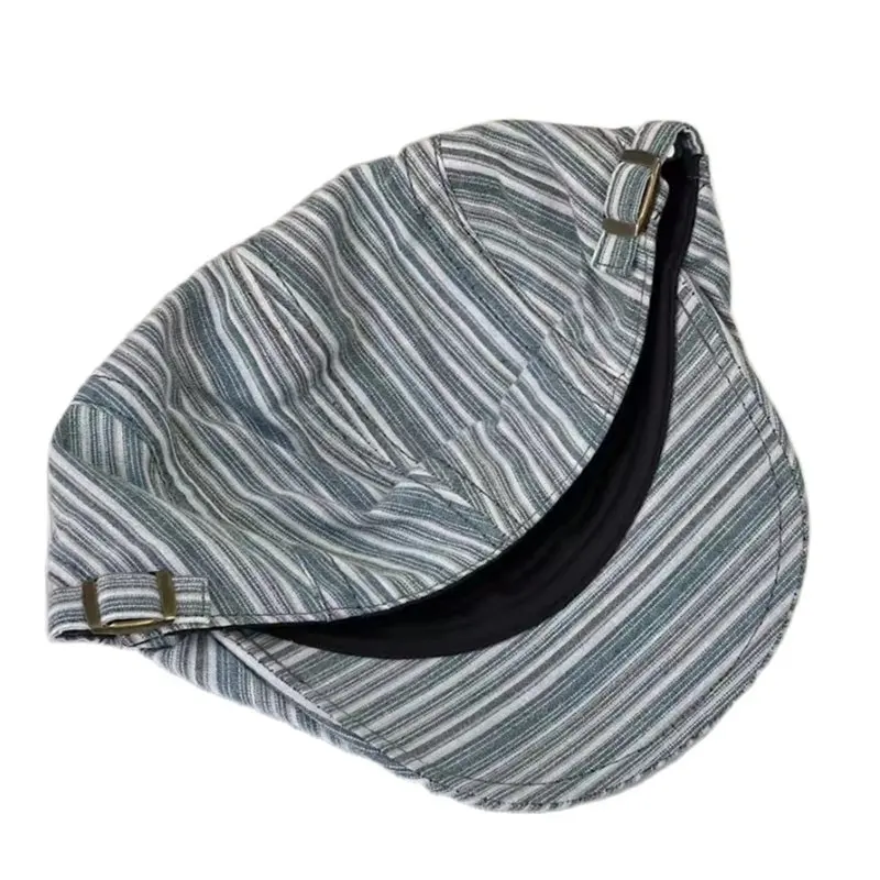 LDSLYJR Four Seasons Cotton Striped Print Newsboy Caps Flat Peaked Cap Men and Women Painter Beret Hats 117