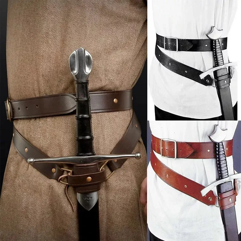 Cinturón de soporte de espada Medieval renacentista para hombres y mujeres, vaina de cintura, Larp, pirata, guerrero vikingo, cuero de PU, Cosplay, Larp