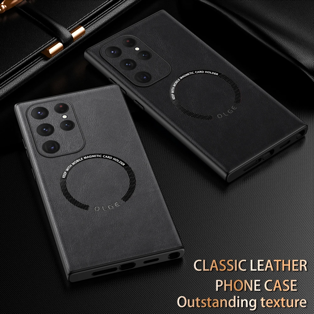 Magnetic Leather Luxury Case For Samsung Galaxy S24 S23 S22 Ultra  S24 S23 FE Plus For Magsafe Wireless Charge Shockproof Cover