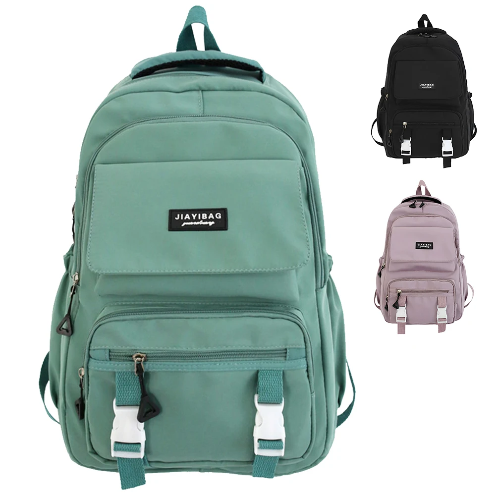 Unisex College Ruckpack Adjustable Strap Simple Student School Bag Multi-Pockets Large Capacity Solid Color Leisure Travel Bag