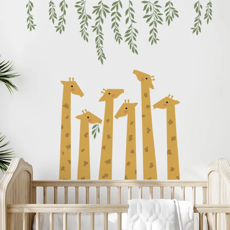 

Watercolour Giraffe Wall Sticker Vines Wall Decals for Kids Room Baby Nursery Decoration Cute Cartoon Animals Art Vinyl Murals