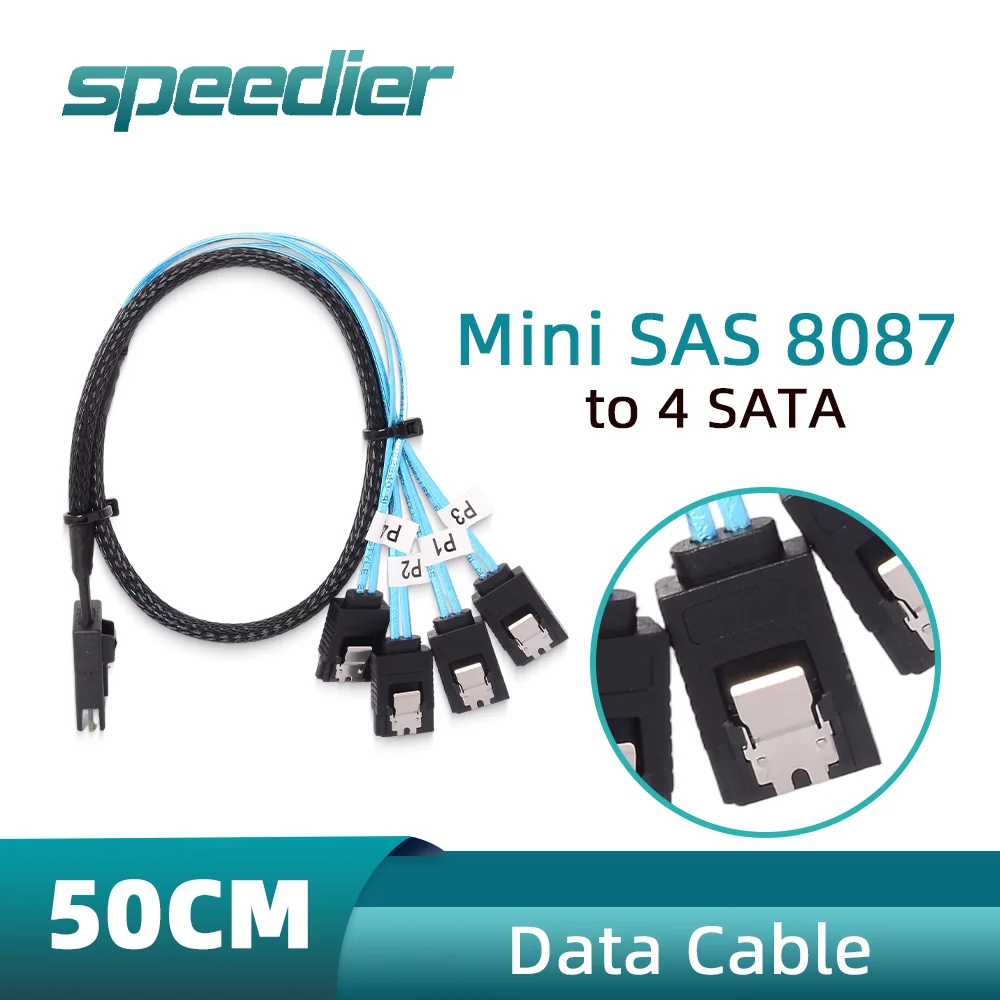 

0.5m Mini SAS 8087 To 4x SATA SFF-8087 To 4 SATA 4.0 Straight / 90 Degrees Elbow / Left Turn / Right Turn SSD Date Cable