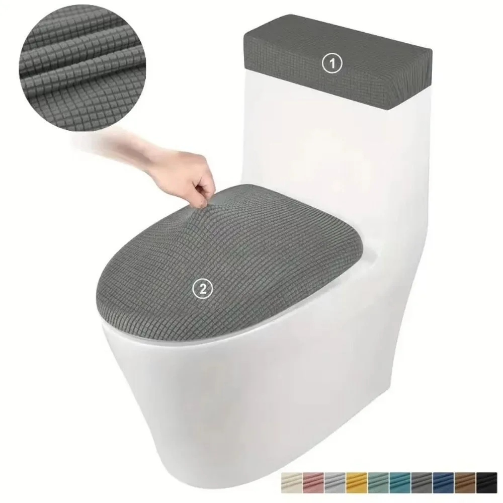 2Pcs/Set Washable Solid Color Toilet Lid Cover Thickened Soft Touch Tank Lid Cover Universal Washable WC Cover Home Bathroom