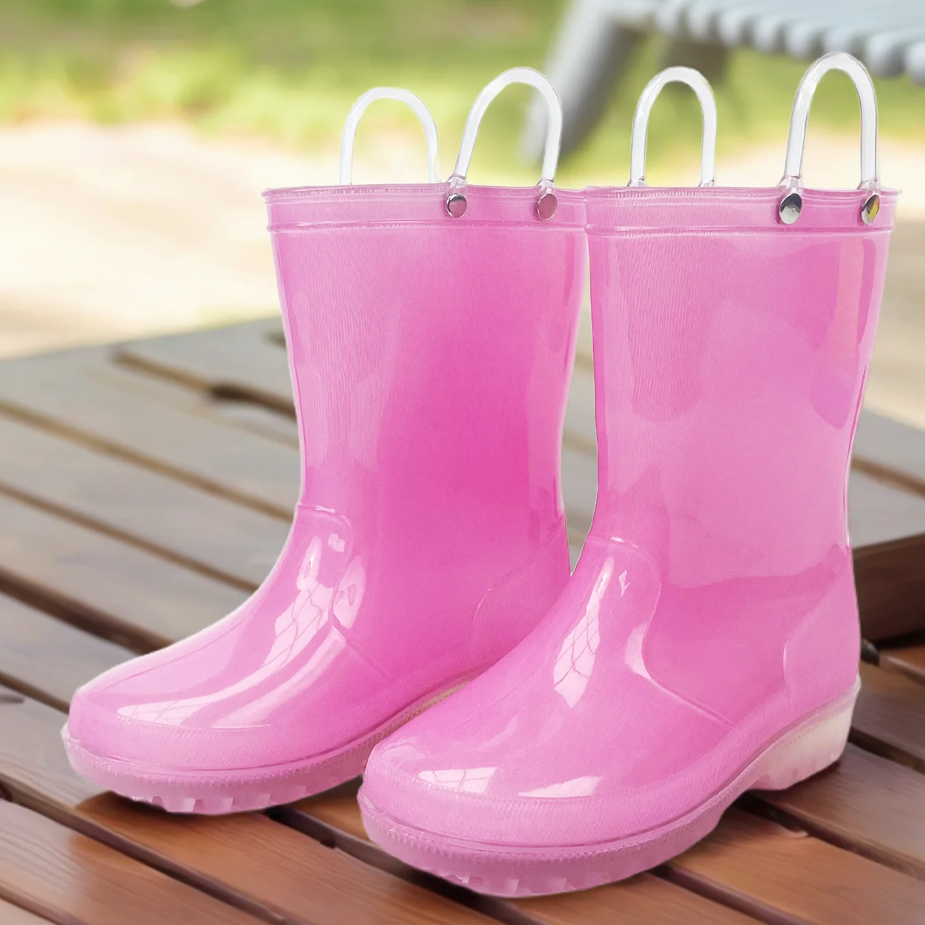 

Children's Rain Boots with Pink Handle, Waterproof Non-Slip Kids Rain Boots for Toddlers & Little Girls, Cute Pink Handle Easy t