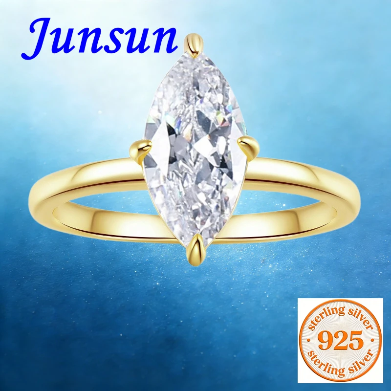 

Кольцо Junsun с муассанитом 2 карата в форме «лошадиный глаз» для женщин и мужчин, из стерлингового серебра S925, обручальное/помолвочное кольцо, изысканные ювелирные изделия для жены/подруги