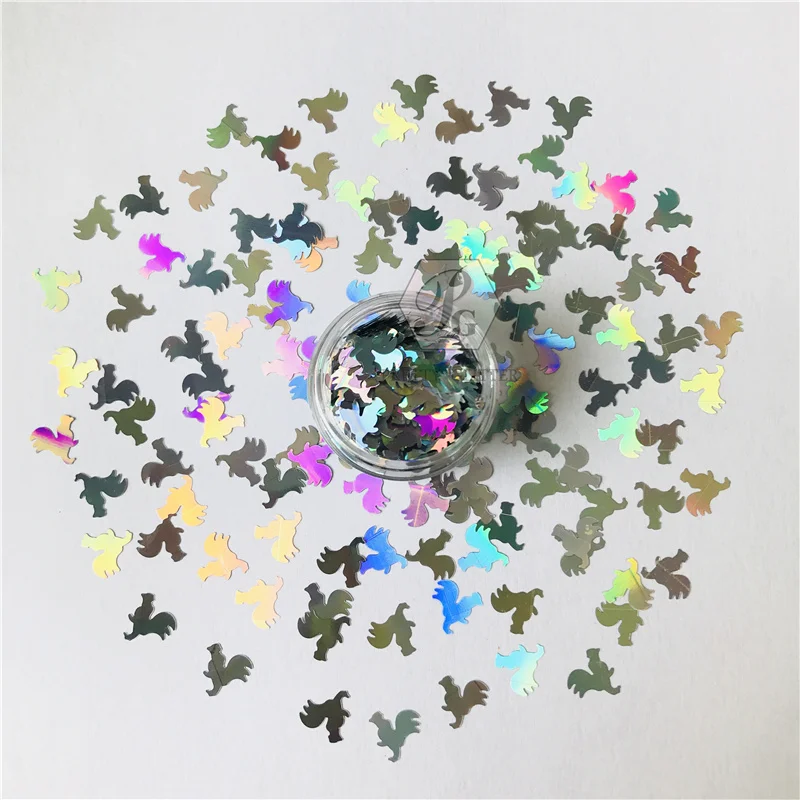 PrettyG 1 Box Special Roosters Glitter Shape Holographic Silver Animal Glitter Sequins for DIY Art Craft Nail Makeup Decoration