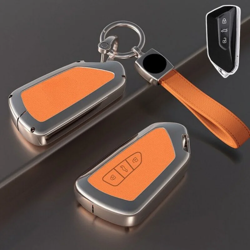 A + غطاء حافظة مفاتيح السيارة من الجلد من سبائك الزنك لسيارة VW Golf 8 Mk8 ID.3 ID.4 Octavia GTD #4