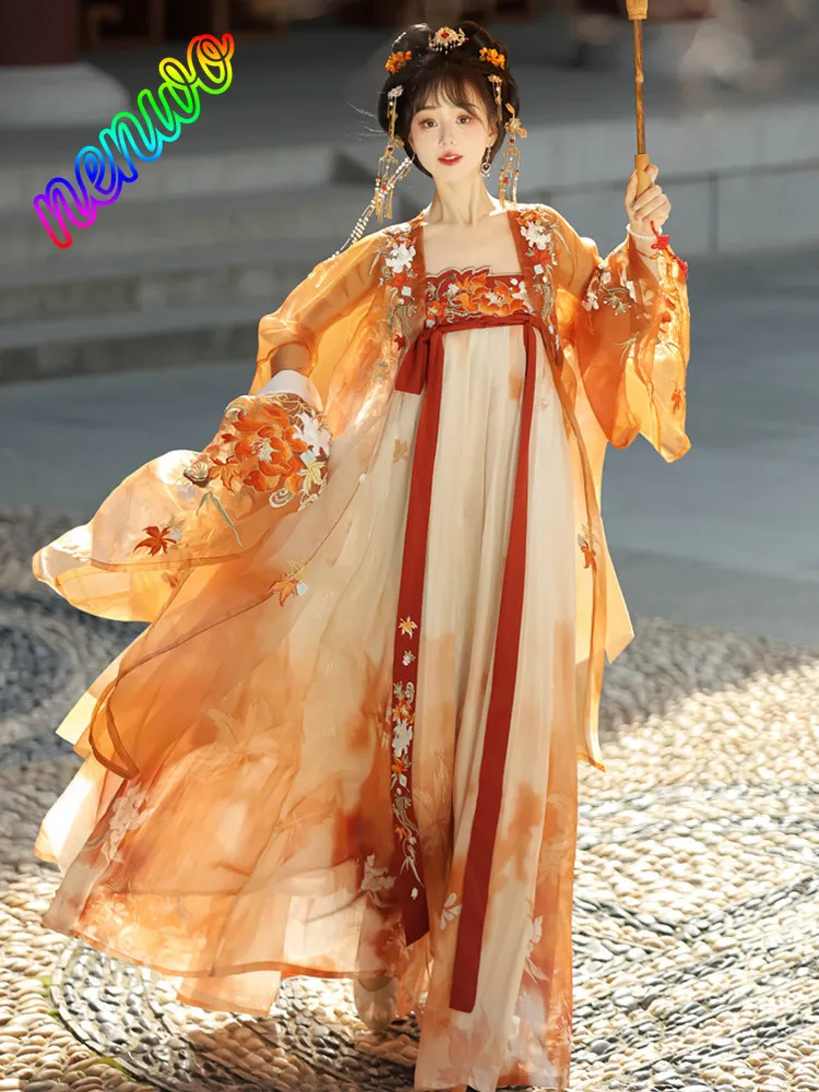

Chinese Hanfu Dress Women Traditional Embroidery Hanfu Female Carnival Fairy Cosplay Costume Hanfu Orange Dress