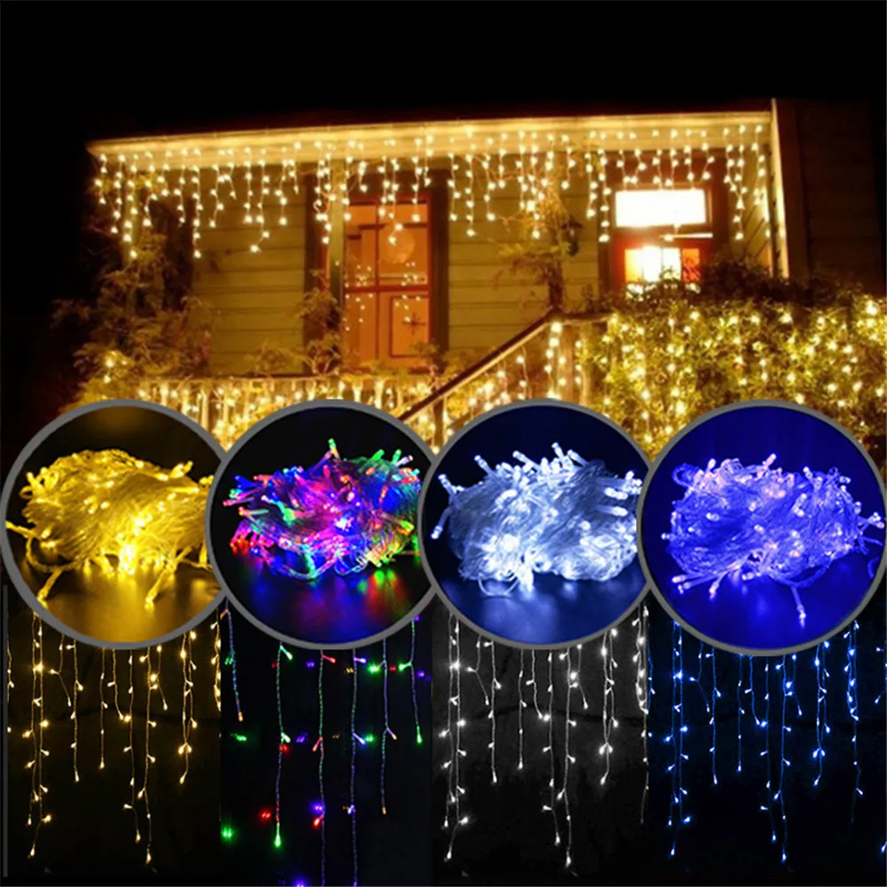

4X0.6M Christmas Garland LED Curtain Icicle Lights Festoon LED Light Droop String Lights Outdoor Garden Street Eaves Decor