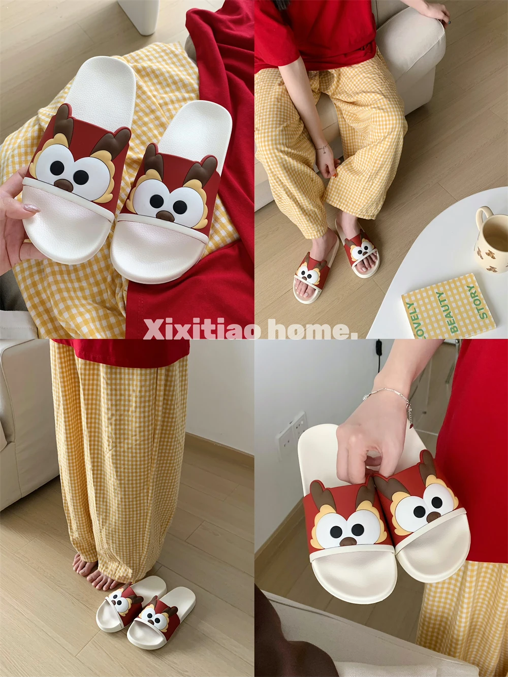 Man Women Slippers Cute Big Eyes China-Chic Dragon Cartoon Slippers 2024 Summer Thick Sole Antiskid Bathroom Shower Sandals