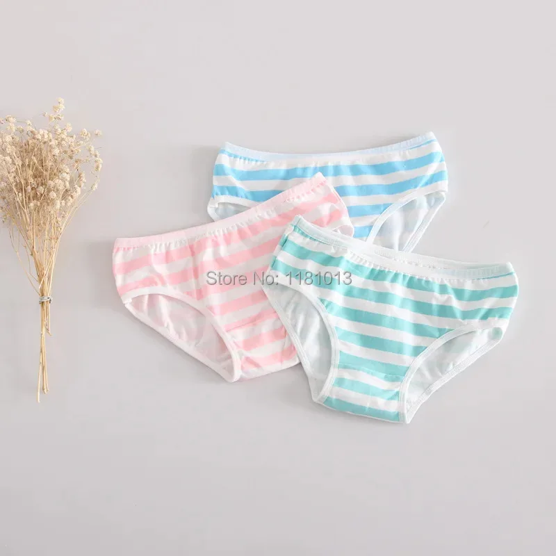 Cute Girl Striped cotton elastic low waist briefs ( anime style Blue white / Green white / Pink white Striped Panties)