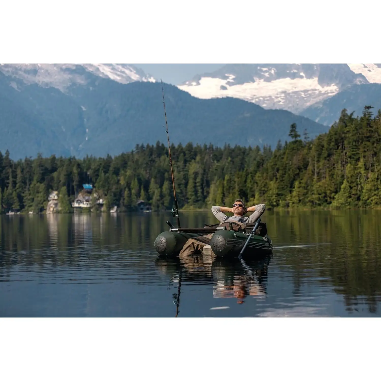 أنبوب تعويم الصيد القابل للنفخ من W_ Pro، يتضمن مجاديف القوارب مقاس 54 بوصة، ومضخة عالية الإخراج، وحوامل صنارة الصيد القابلة للفصل، ومسطرة السمك الشبكية #2