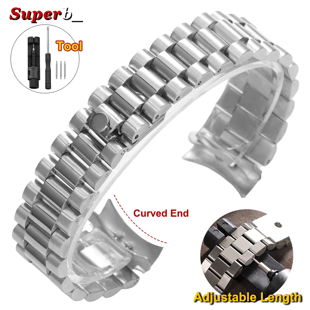 Solid Stainless Steel Strap 20mm Brushed Polished Metal Watch Band for Rolex Oyster NH35 Bracelet Presidential Glide Lock Clasp