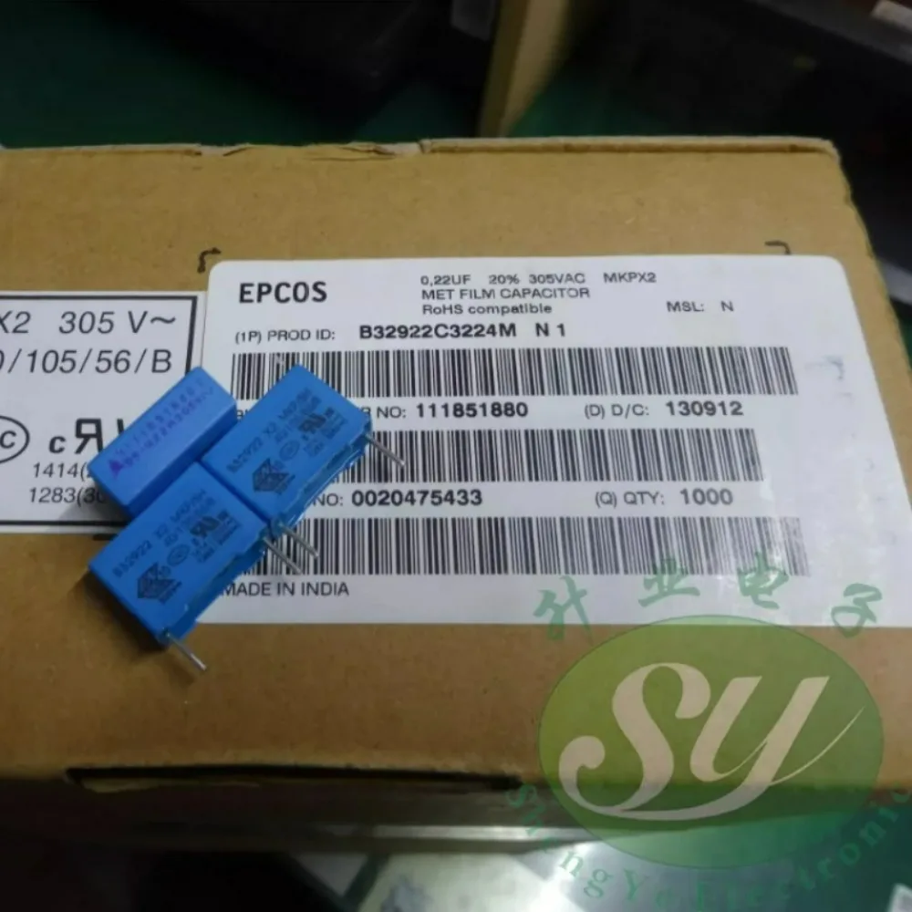

10pcs/lot EPCOS 0.22uf 305vAC 220nf u22 224 M Brand New 15mm Film Capacitor B32922C3224M