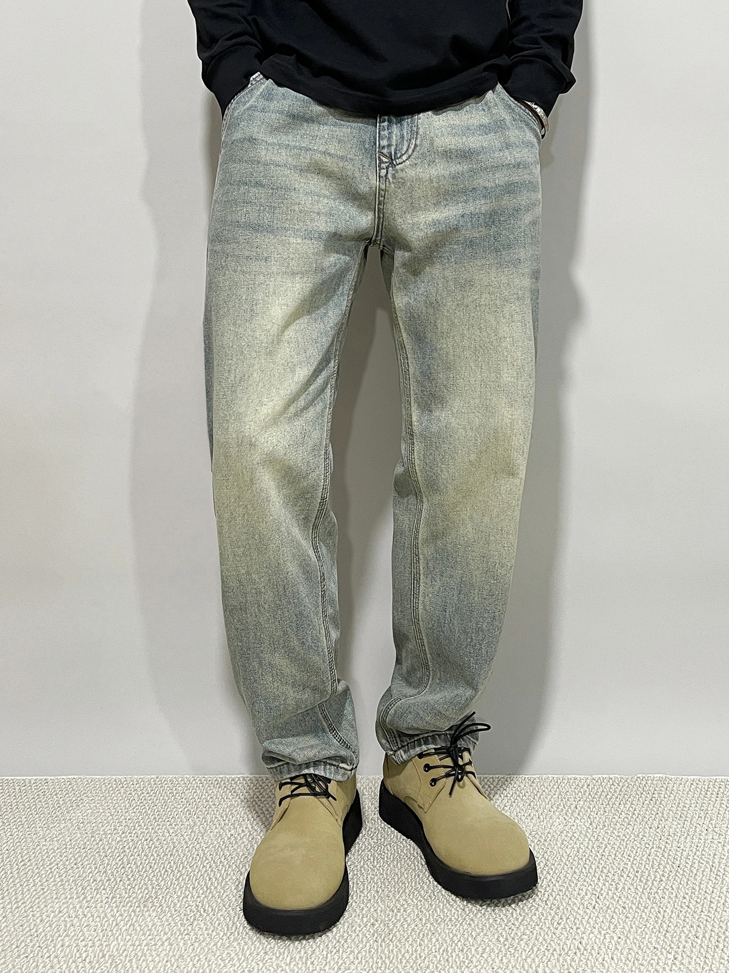 

Blue Clay Color Men's Slim Fit Jeans Micro Cone Waed Casual Faion Retro American Sle Comfortable Versatile Long Pants