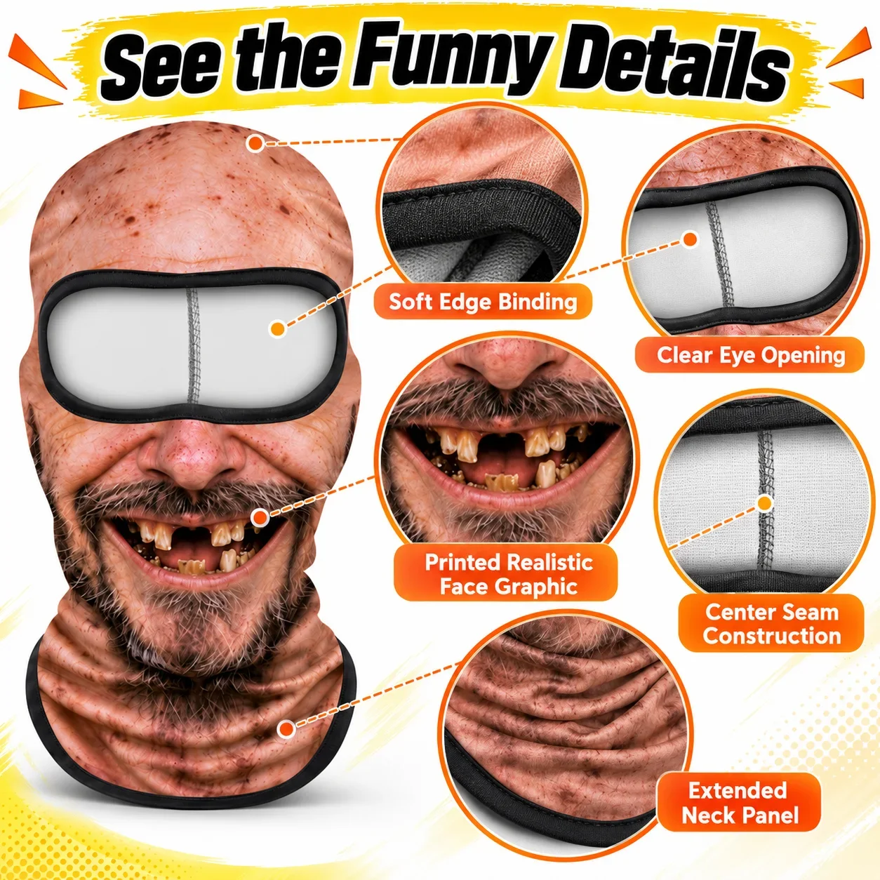 Funny Realistic Old Man Balaclava Thickened Fleece Lined 3D Printed Ski Mask Full Face Winter Snowboarding Outdoor Sports