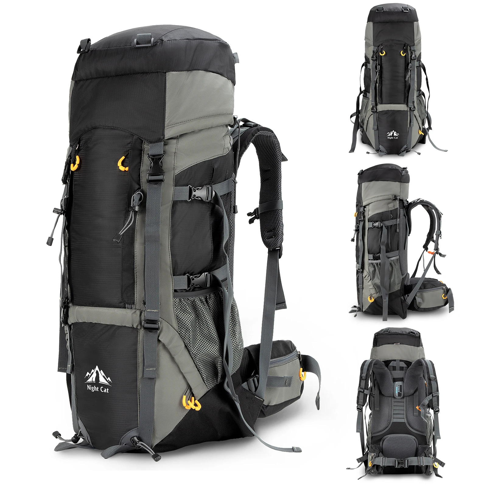 Night Cat Camping Backpacks 70L 90L with Internal Frame Hiking Backpack for Men Women Waterproof Lightweight Breathable Outdoor Mountaineering Traveling