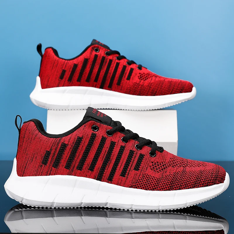 

Red Sneakers Man Knitting Sports Shoes Comfortable Ultra Light Men's Running Shoes Big Size 38-47 Breathable Men Athletic Shoes