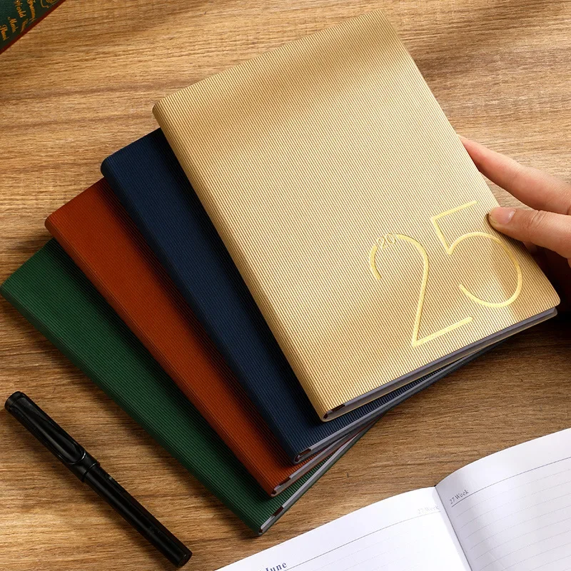 Striped soft leather English version schedule book 2025 new notebook wholesale company corporate gift customization notebook