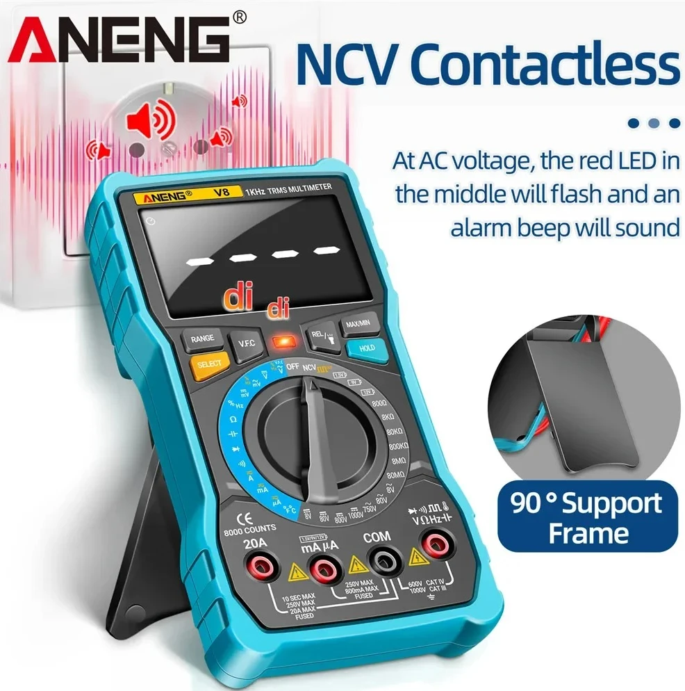 

Цифровой мультиметр ANENG V8 профессиональный, True RMS, 8000 измерений, тестер транзисторов, аналоговый дисплей, измеритель электрических параметров постоянного/переменного тока