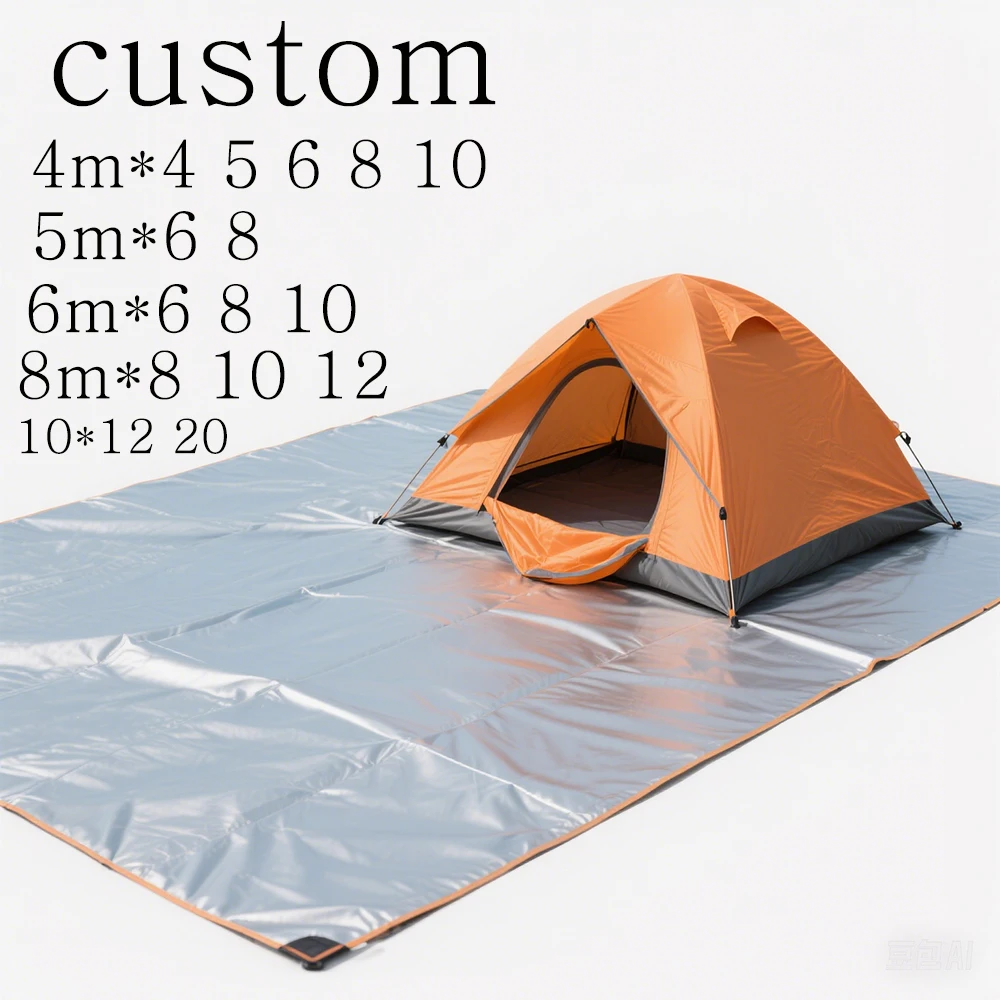Estera grande para acampar personalizada, 3m x 5, 6, 8, 4x4, 6, 10, 12 y 20m, lona impermeable para campamento, lona para Picnic, dosel plateado, cubierta para lluvia, tienda de sombra