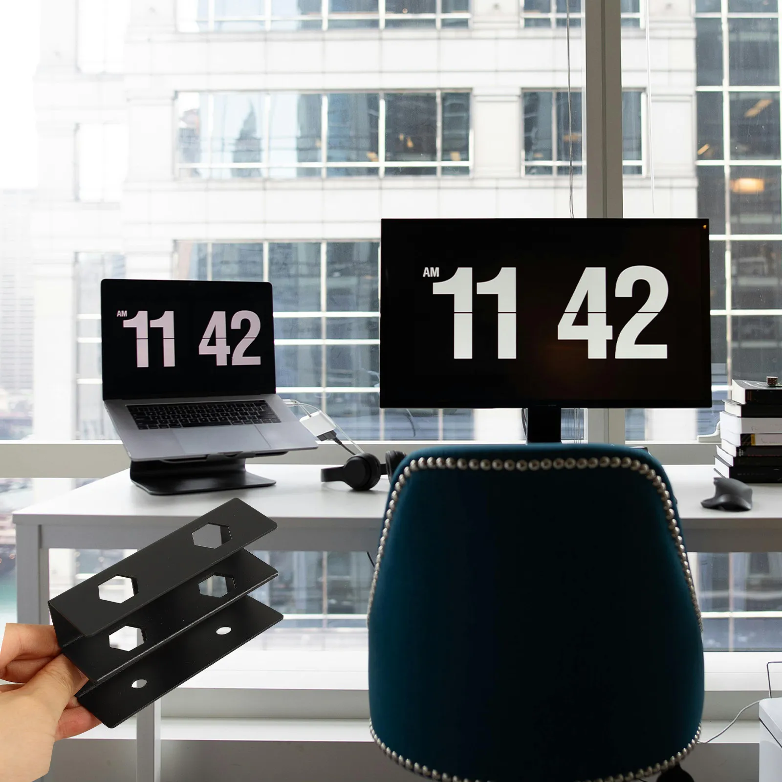 

Комплект из 2-х металлических подставок для ноутбука под стол, двухуровневый, прочный органайзер для установки под столом для ноутбука, клавиатуры, сетевого коммутатора