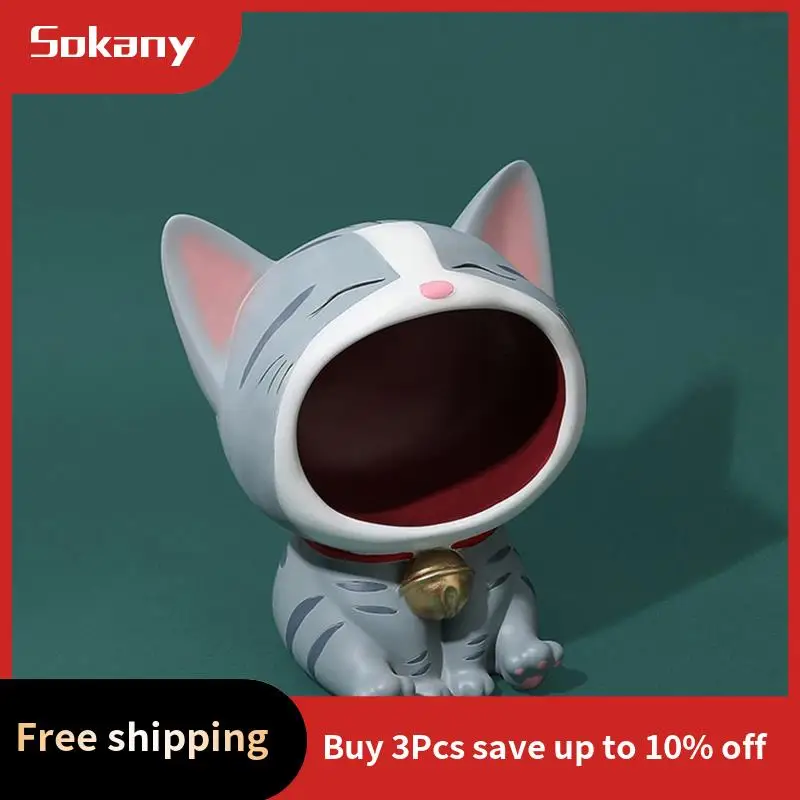 

A59E-Cute Cats Statue Ornament Storage, Modern Resin Art Sculpture Desktop Storage, Big Mouth Cats Collectible Figurines-A Durab