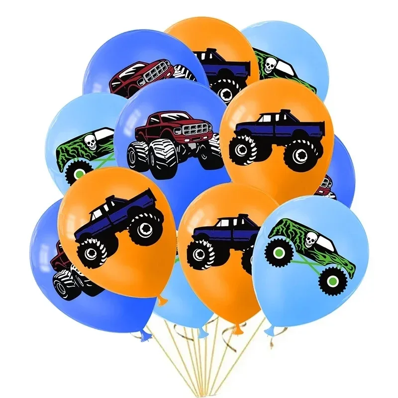 12pcs Monster Truck Balloon Kit Monster Truck Lightning Print Latex Balloon for Boys Girls Baby Shower Birthday Party Decoration