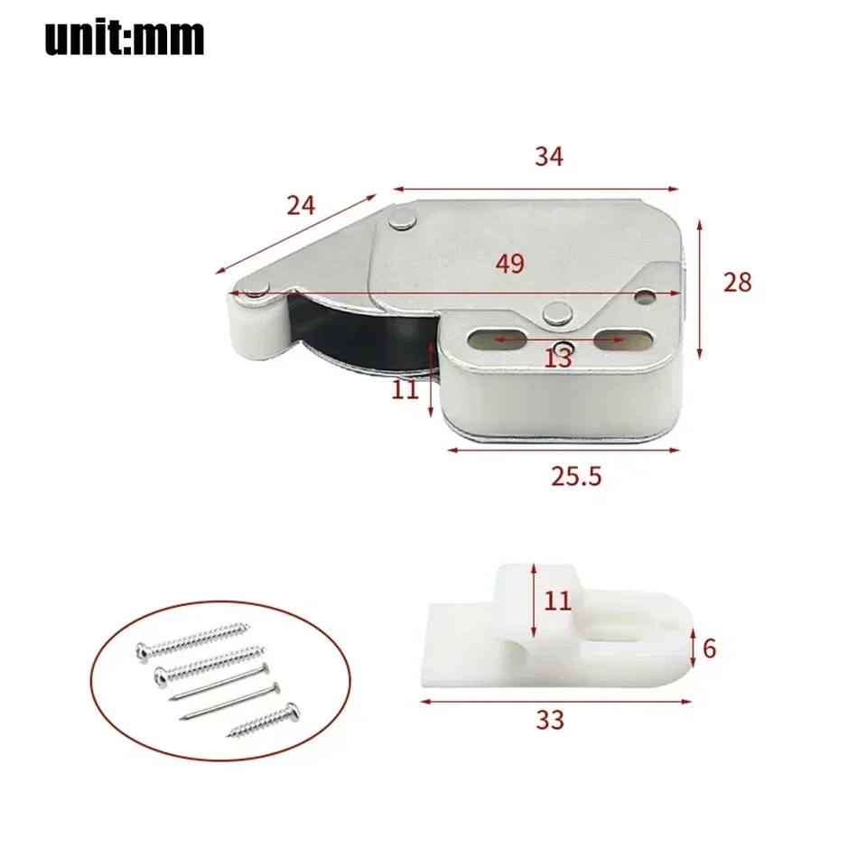 2-Pack Spring Loaded Mini Tip Catch Release Latch – Push-to-Close, Push-to-Open – For Caravan, Boat, Cupboard, Cabinet Doors